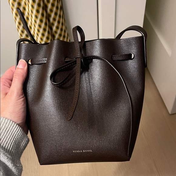 Mini Mini Mansur Gavriel Dark Brown Crossbody Bucket Bag - Picture 3 of 5